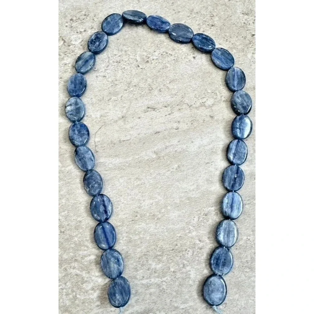Large Oval Kyanite AAA Bead Gemstone 16 Inch Strand Smooth flat back Coin